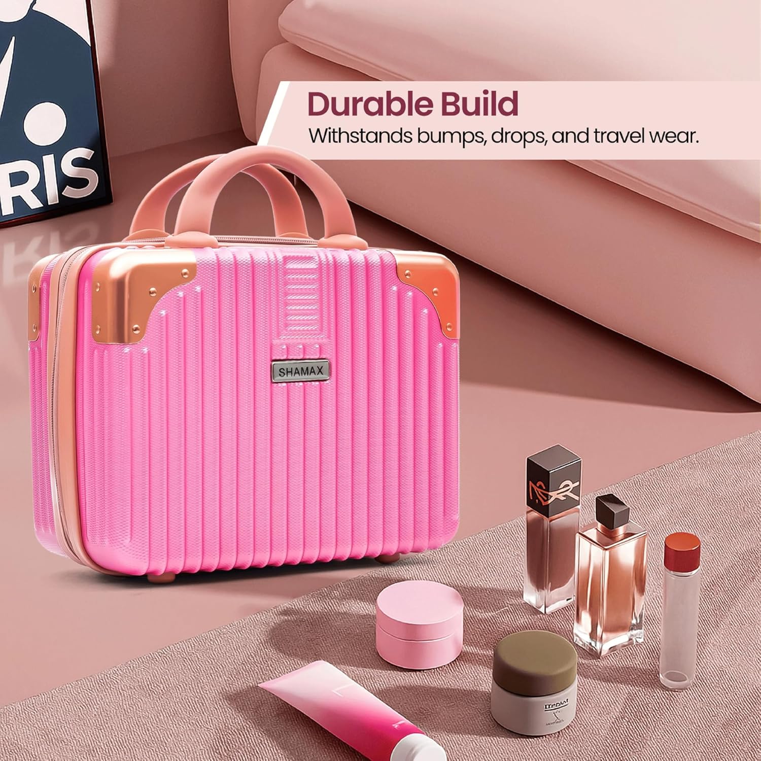 DailyAlley Hard Shell Makeup Bag for Women, 14-Inch Waterproof Travel Cosmetic Case & Vanity Organizer for Toiletries, Stylish & Lightweight Dailyalley