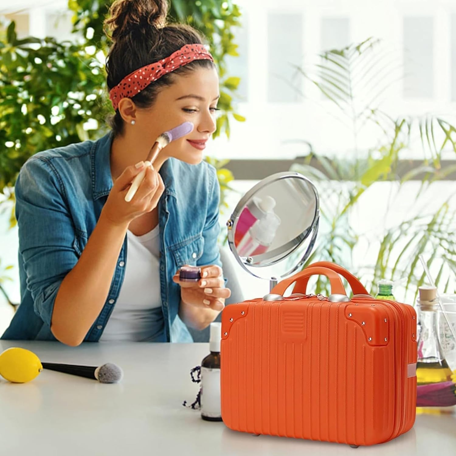 DailyAlley White Hard Shell Makeup Bag - A portable travel cosmetic case with a handle. Perfect for organizing makeup and toiletries on the go. Dailyalley