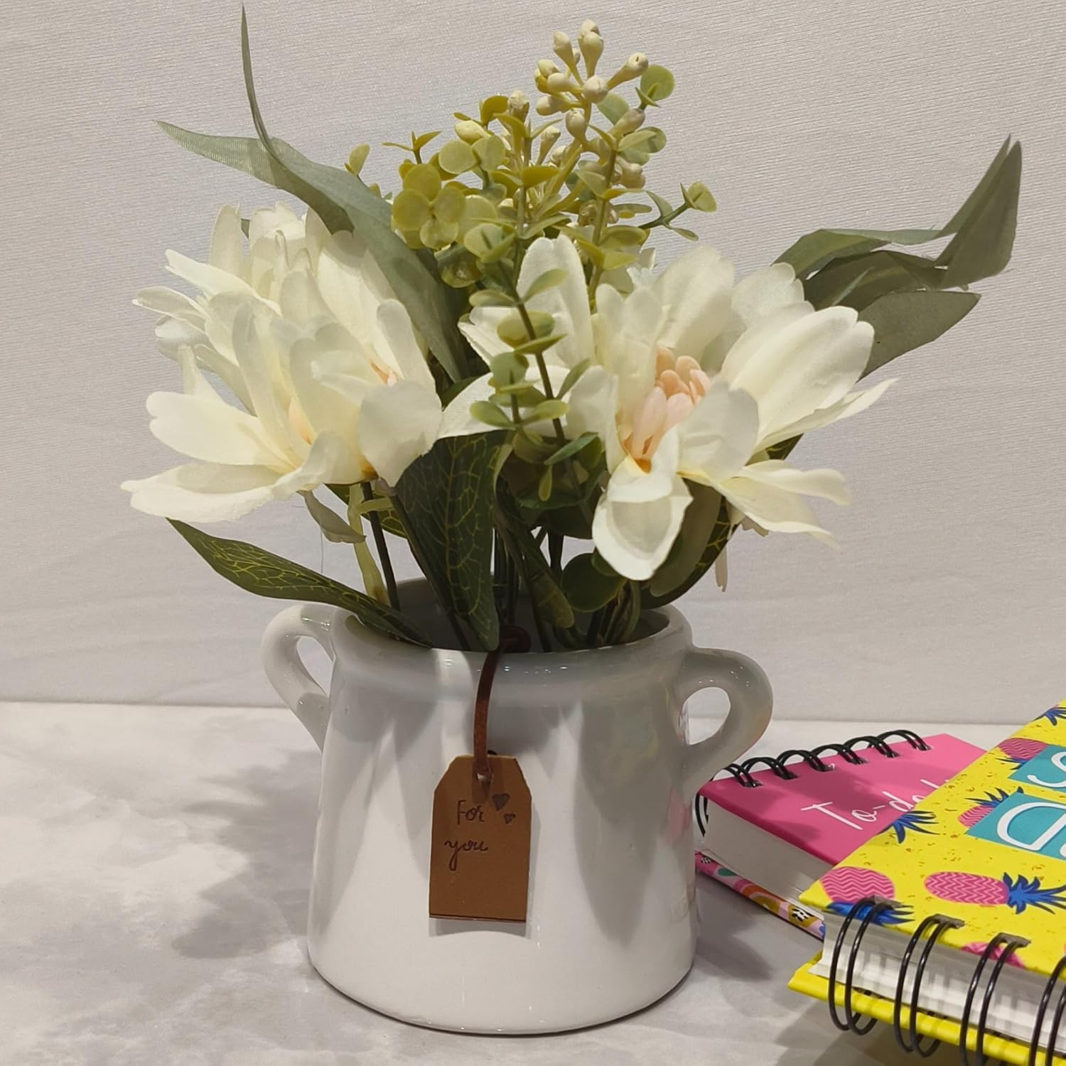 DailyAlley White Artificial Plant in Ceramic Pot – Realistic Faux Flowers for Home, Office, Desk, Tabletop & Bedroom Décor Dailyalley