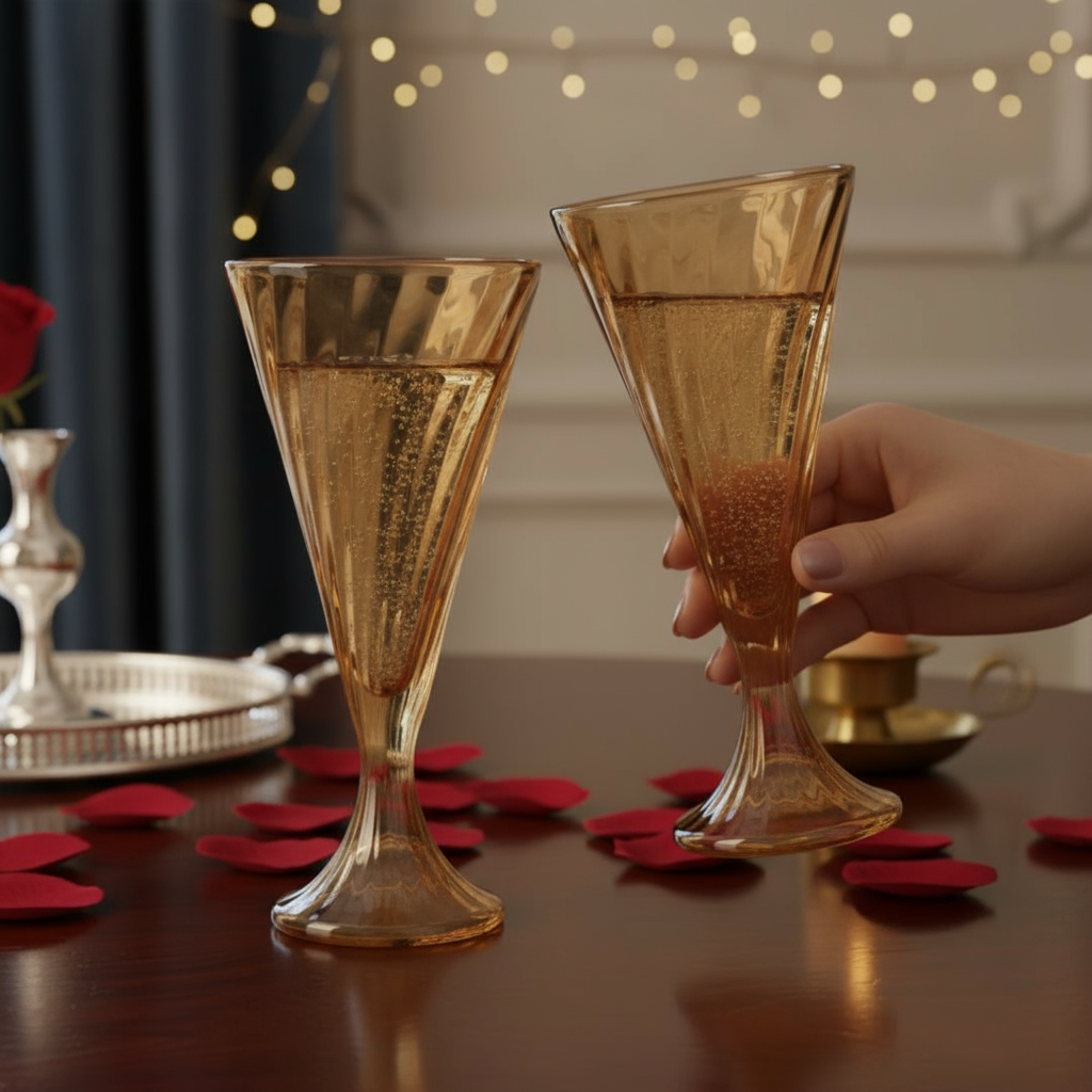 DailyAlley Vintage Amber Wine Glasses (Set of 6) | Elegant Fluted Swirl Design for Cocktails & Champagne | Multi-Purpose Glassware (300ml) Dailyalley