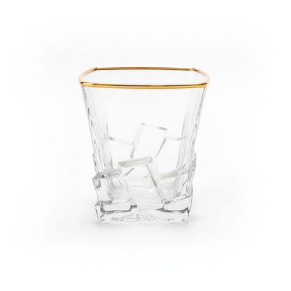 Luxury Gold-Rimmed Crystal Whiskey Tumbler – Elegant Square Rocks Glass for Premium Spirits Dailyalley