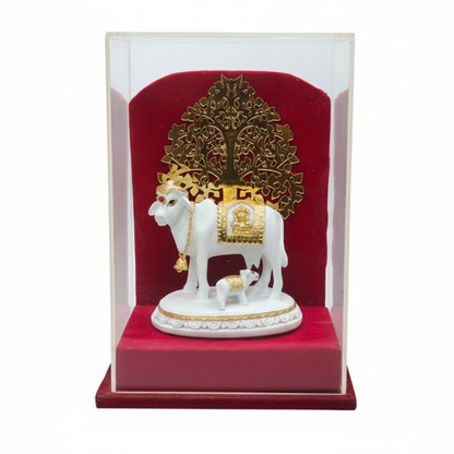 Kamdhenu Cow and Calf Idol Under Kalpvriksha Tree | Vastu Gomata Statue for Home Temple & Office Decor | Divine Cow Figurine Gift Dailyalley