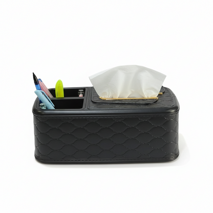 DailyAlley Tissue Box & Pen Holder - Multipurpose Organizer for Home, Office, or Car. Black storage case with 2 compartments for tissues, pens & more. Dailyalley