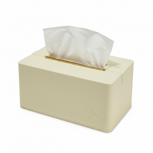 DailyAlley Beige Tissue Box Holder - Premium Napkin Dispenser with a Golden Lid & Stylish Leather Finish. Perfect for your home, office, or car. Dailyalley