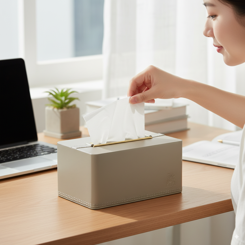 DailyAlley Tissue Box Holder - Premium Napkin Dispenser with a Golden Lid & Stylish Leather Finish. Perfect for your home, office, or car. Dailyalley