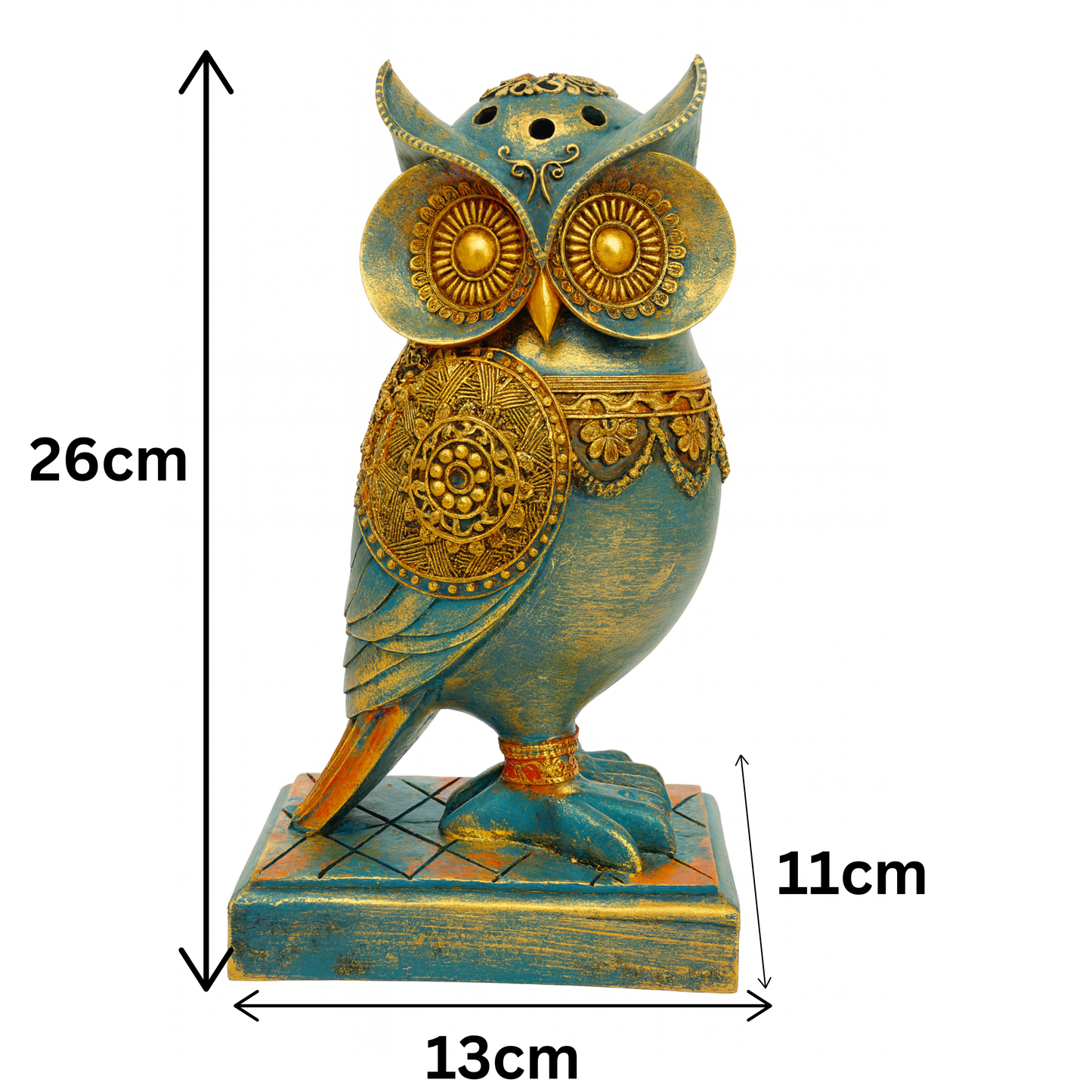 DailyAlley Medium Vintage Owl Figurine | Handcrafted Decorative Owl Statue with Antique Gold & Turquoise Finish for Home & Office Decor Dailyalley