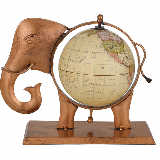 DailyAlley Vintage Globe Elephant Showpiece | Handcrafted Metal Elephant with World Map Sphere for Home & Office Decor Dailyalley