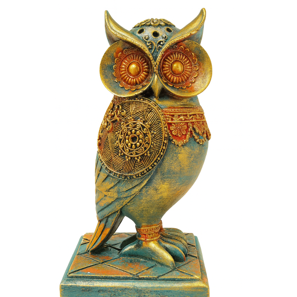 DailyAlley Vintage Owl Figurines Set | Handcrafted Antique Gold & Turquoise Owl Statues for Home Decor – 3-Piece Decorative Sculpture Collection Dailyalley