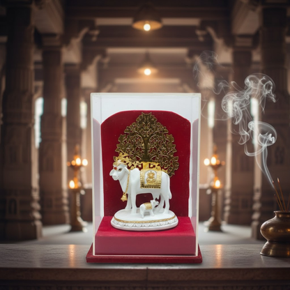 Kamdhenu Cow and Calf Idol Under Kalpvriksha Tree | Vastu Gomata Statue for Home Temple & Office Decor | Divine Cow Figurine Gift Dailyalley