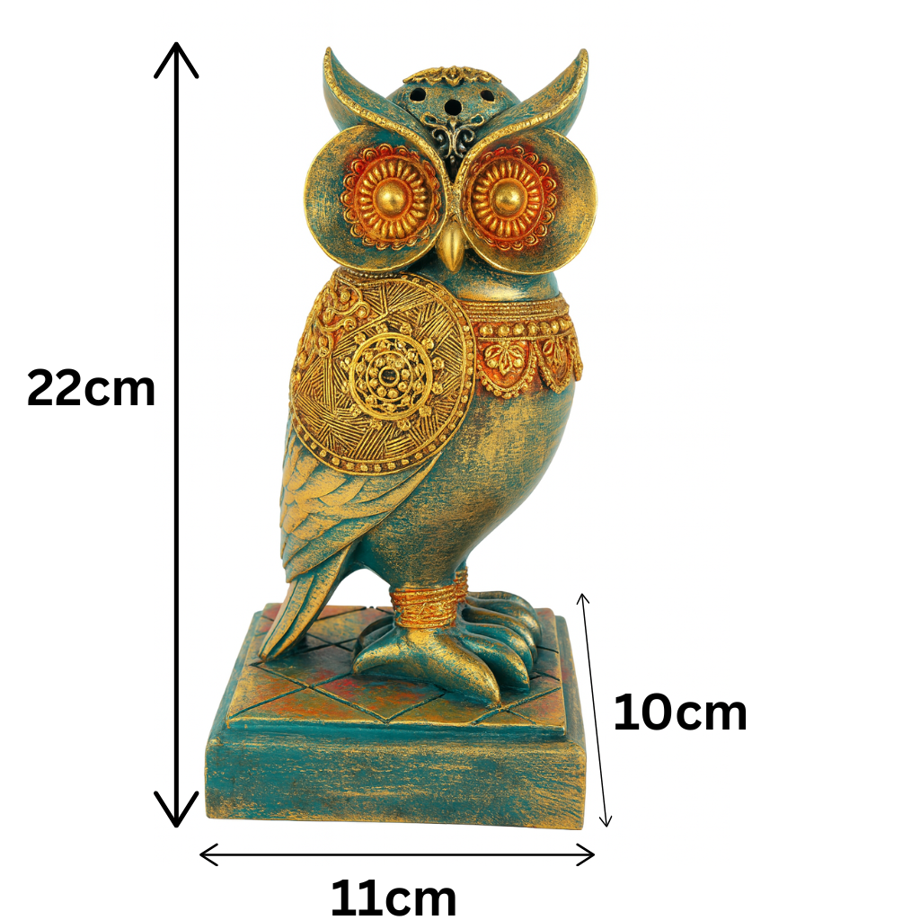 DailyAlley Vintage Owl Figurines Set | Handcrafted Antique Gold & Turquoise Owl Statues for Home Decor – 3-Piece Decorative Sculpture Collection Dailyalley