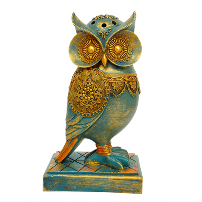 DailyAlley Small Vintage Owl Figurine | Handcrafted Decorative Owl Statue with Antique Gold & Turquoise Finish for Home & Office Decor Dailyalley