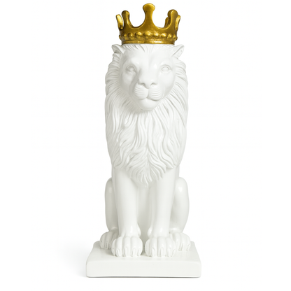 DailyAlley White & Gold Plated Crowned Lion King Statue (11 Inch) | Premium Polyresin Decorative Showpiece for Home, Office Desk & Gifting | Modern Black Lion Figurine Dailyalley