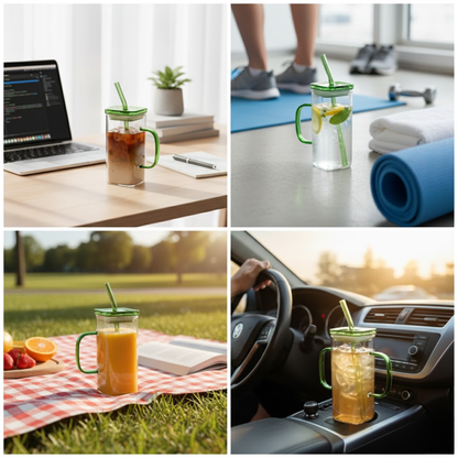 Cute Green Bow Glass Tumbler | 300ml Stylish Reusable Mug for Coffee, Juice & Milk – DailyAlley Dailyalley