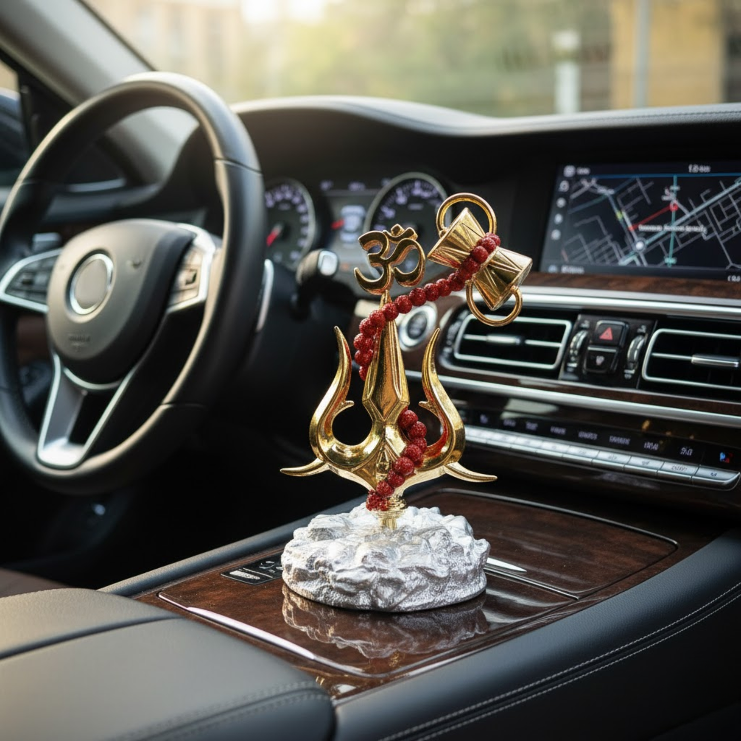 5 Inch Lord Shiva Symbol Showpiece: Trishul Damarukam Idol with Om & Rudraksha | Resin Murti for Car Dashboard, Pooja & Home Decor Dailyalley