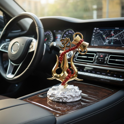 5 Inch Lord Shiva Symbol Showpiece: Trishul Damarukam Idol with Om & Rudraksha | Resin Murti for Car Dashboard, Pooja & Home Decor Dailyalley