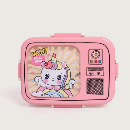 Pink toy with a cartoon character on a white background