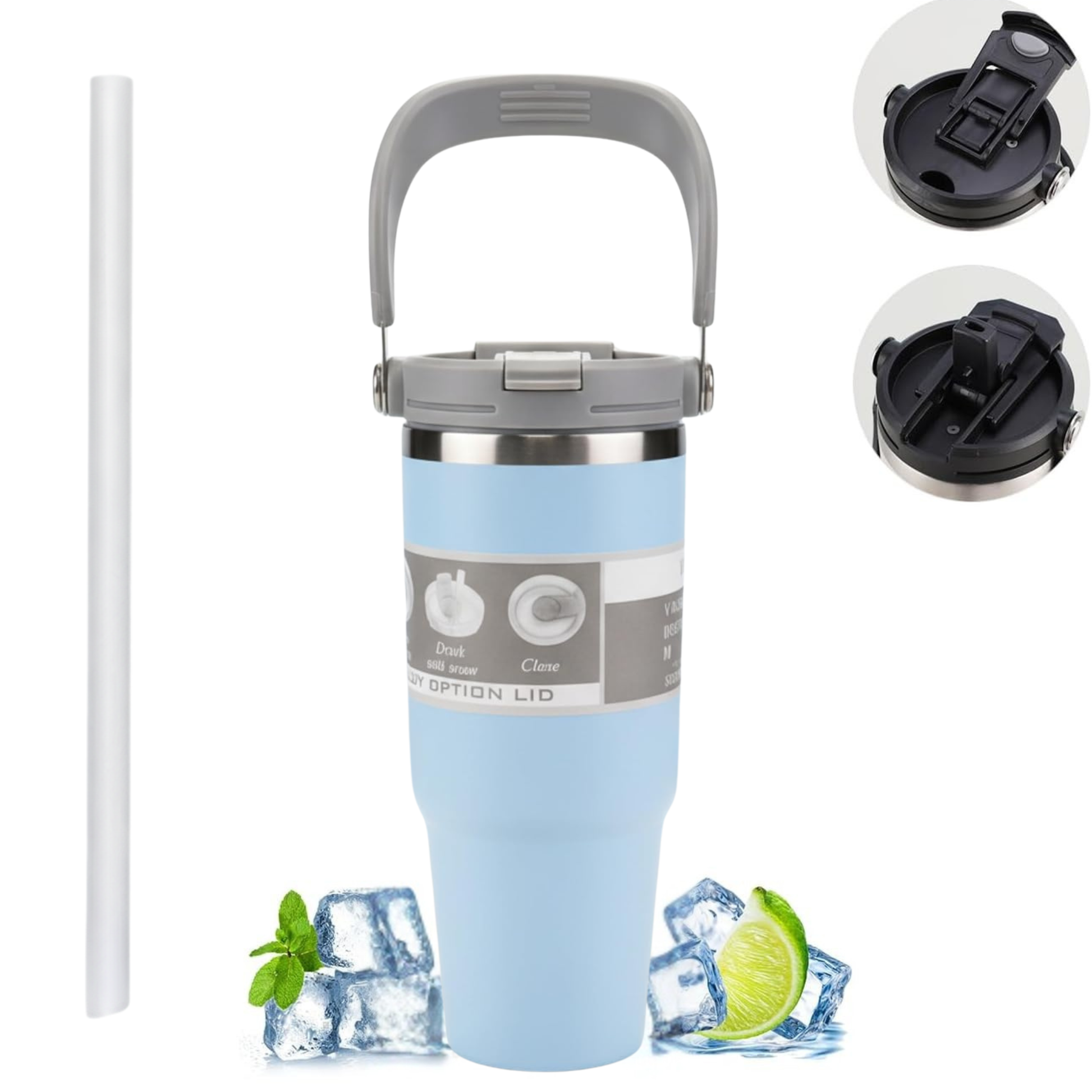 DailyAlley Light Blue Travel Mug - A stylish and insulated travel mug with a handle, perfect for keeping your drinks hot or cold on the go. Dailyalley
