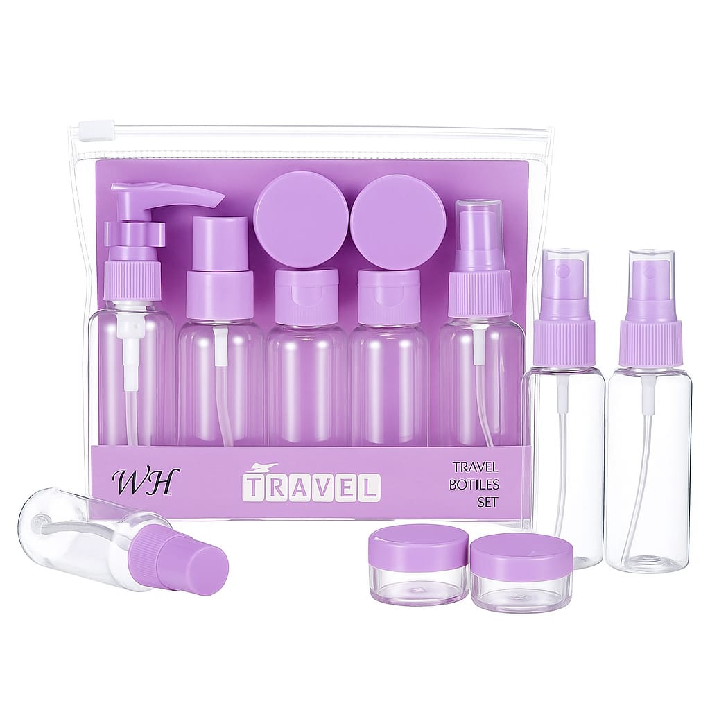 DailyAlley Travel Toiletry Bottle Set (7-piece) - Refillable & Portable Kit for Shampoo, Lotion, & Cosmetics. Perfect for Travel. Dailyalley