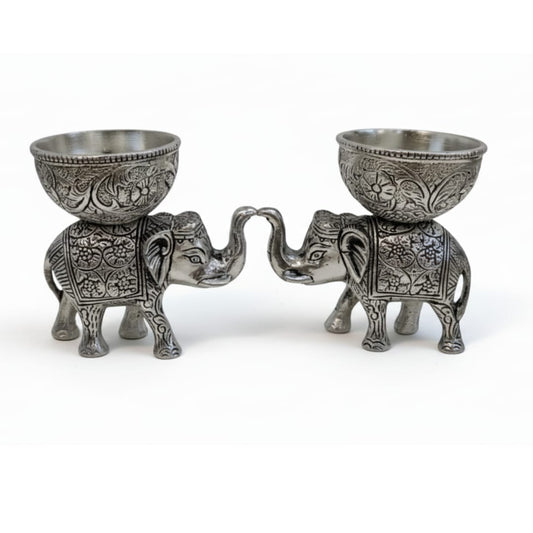 Luxury Silver Elephant Figurine Set: Intricate Metal Home Decor Accent, Good Luck Gift, Tealight Candle Holder Dailyalley