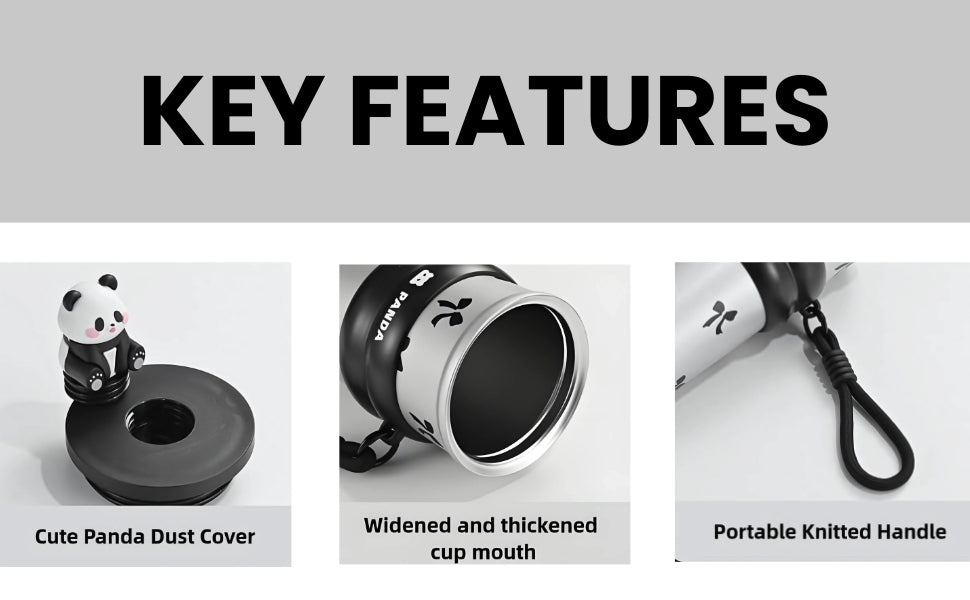 DailyAlley Panda Water Bottle - A 700ml leakproof, reusable bottle with a cute cherry design. Perfect for school, travel, and the office. Dailyalley