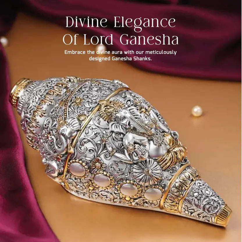 Dailyalley Gold Plated Ganesh Shank For Wealth, wellness and Prosparity Dailyalley