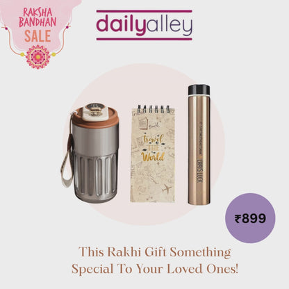 DailyAlley Raksha Bandhan Gift Set for Sister – Cute Combo with Insulated Bottle, Panda Lunch Box, To-Do Diary & Cutlery Set