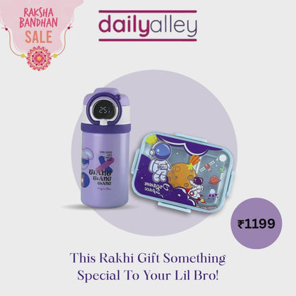 DailyAlley Rakhi Gift Combo for Kids - An ideal gift for boys and girls, featuring a 550ml water bottle with a temperature display and a lunch box.