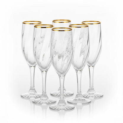 DailyAlley Crystal Champagne Flutes (Set of 6) | Luxury Twisted Design Glasses for Wine & Cocktails | Elegant Toasting Glassware (300ml) Dailyalley