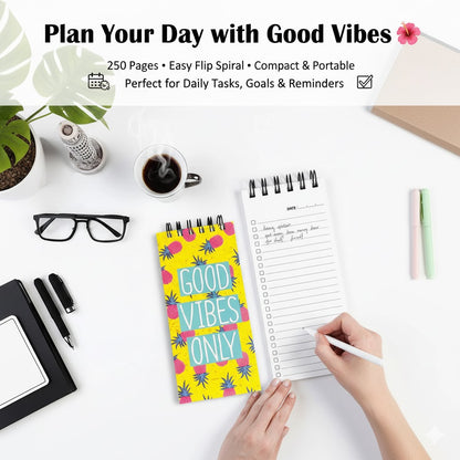 Good Vibes Only Tropical To-Do List Notepad | Pineapple Design | Daily Planner for Tasks, Goals & Checklists | 50 Sheets | 250 Pages | 80 GSM | 9.2x19.8 cm Dailyalley